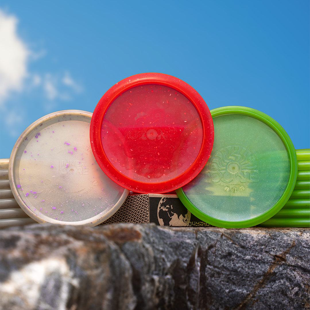 All 3 recycled disc golf discs birthday box