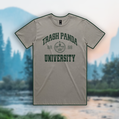 Grey Trash Panda University Tee Shirt Disc Golf 